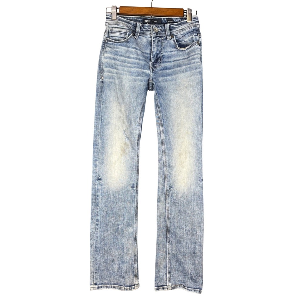 BKE Aiden Slim Straight Jeans Mens 27x32 Light Wash Distressed Blue Denim Casual